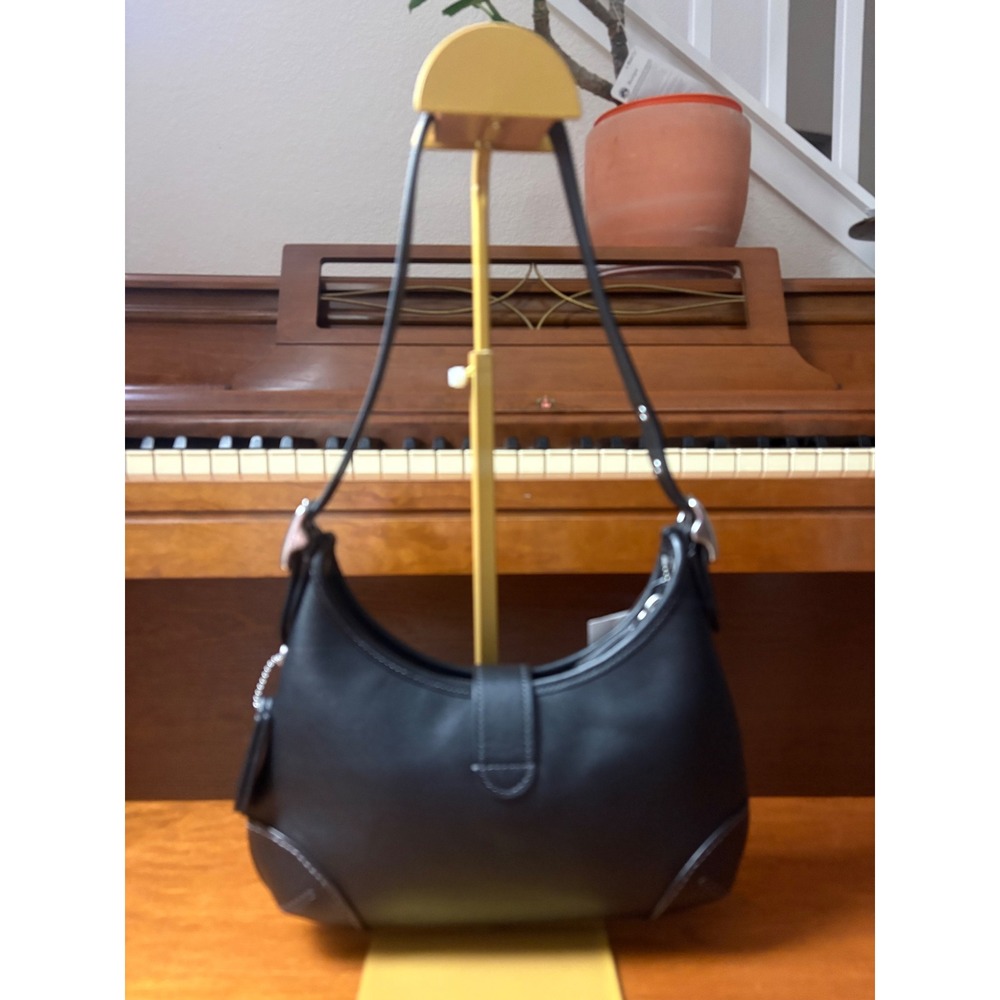 Coach Hampton Hobo Black Leather Shoulder Bag Silver Hardware NWT - Picture 2 of 10